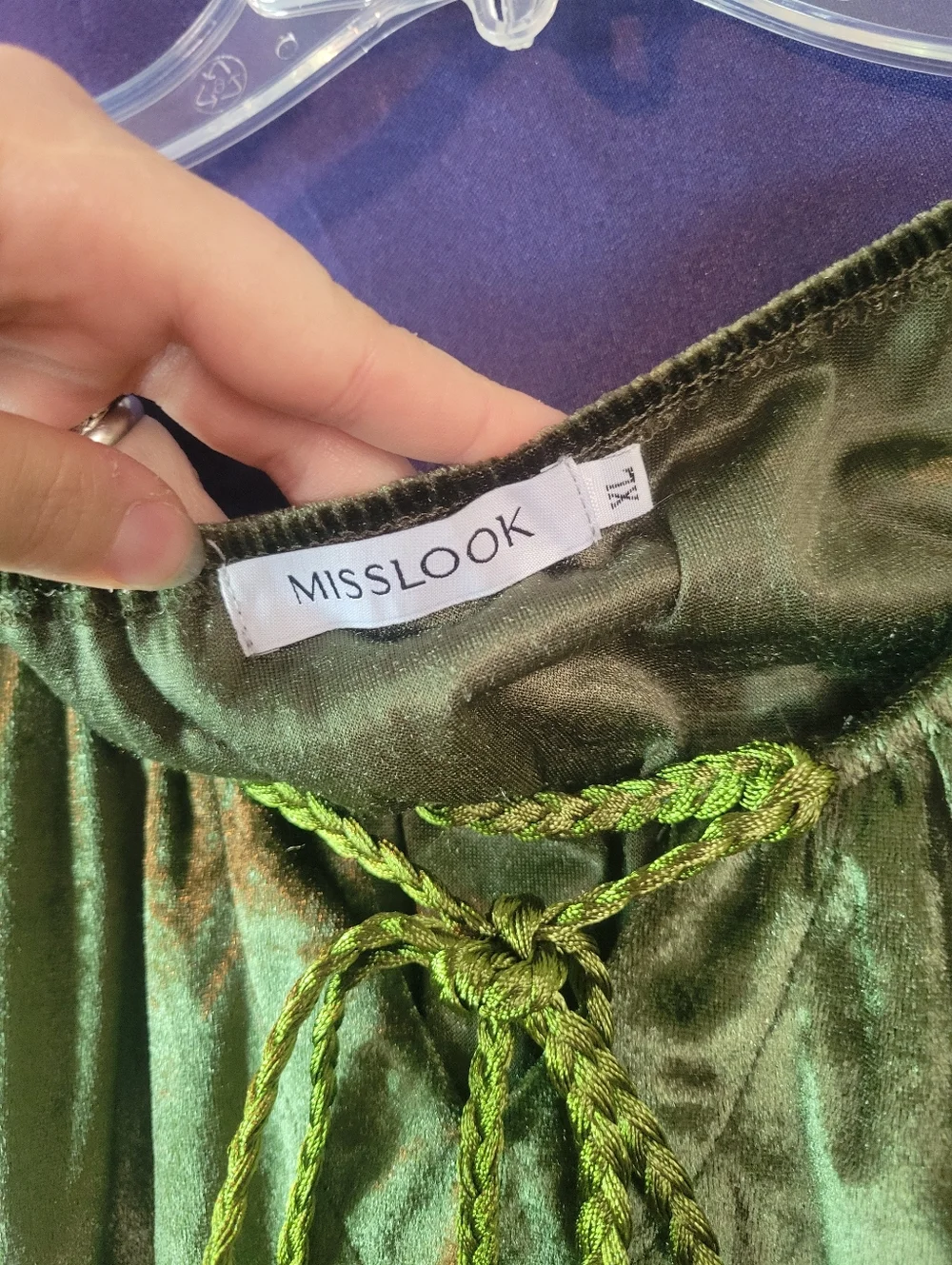 Olive Green Velvet Peasant Style Blouse, Cottagecore Style - Picture 6 of 13